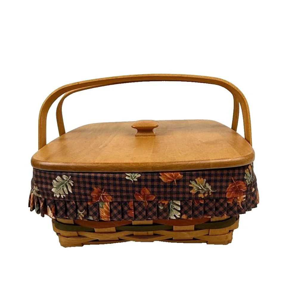 Longaberger Bountiful Harvest Handle Basket 1997 Lid, Protector, Liner  10.5